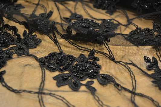 Heavy Beaded Lace - Black