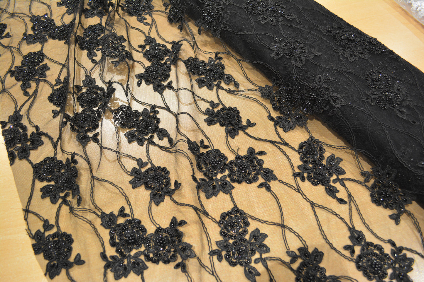 Heavy Beaded Lace - Black